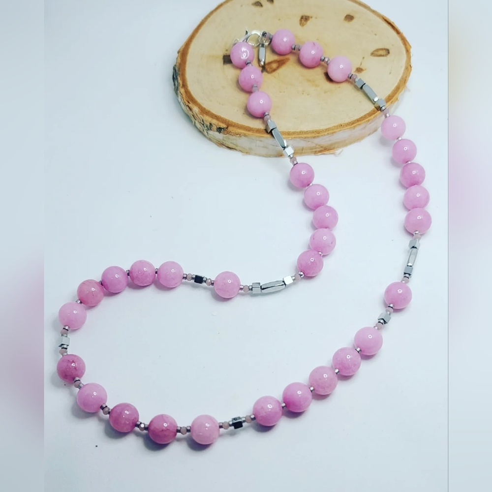 Kunzite, Hematite necklace
